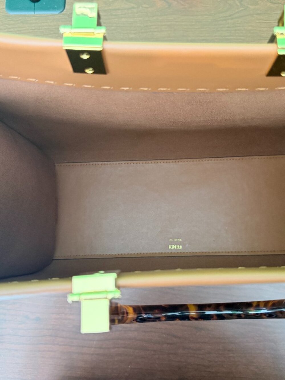 Luxury Inspired Structured Tote | Brown Faux Leather | Tortoiseshell Handles - Picture 2 of 5